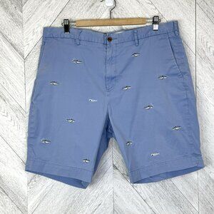 Polo Ralph Lauren Chino Shorts Mens Size 38 Stretch Classic Fit Blue Fish Print